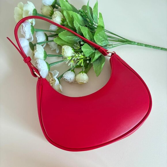 Women Red Retro Classic Clutch Shoulder Tote Hand Bag With Zipper Closure - Picture 3 of 4